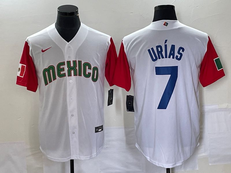 Men 2023 World Cub Mexico #7 Urias White blue Nike MLB Jersey12